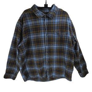 Eddie Bauer Mens XL Shirt Plaid Blue Button Up Shacket Outdoor 100% Cotton Hiker